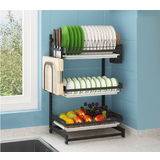 3 Tier Dish Drying Rack Drainer Cup Plate Holder Cutlery Tray Kitchen Organizer Black