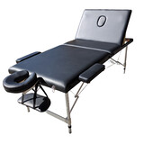 Portable Aluminium Black Massage Table 3 Fold Bed Therapy Waxing 65cm