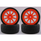 4Pcs Rubber Tires Tyres Wheel Rim For Rc Hsp 1/10 On Road Car Red 22011R