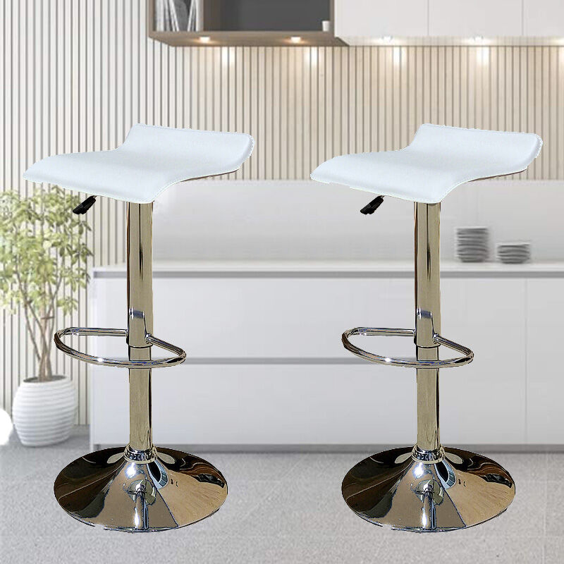 Ergoliving 2 X Pu Leather Bar Stools Kitchen Chairs Gas Lift Black White - Picture 90 of 96