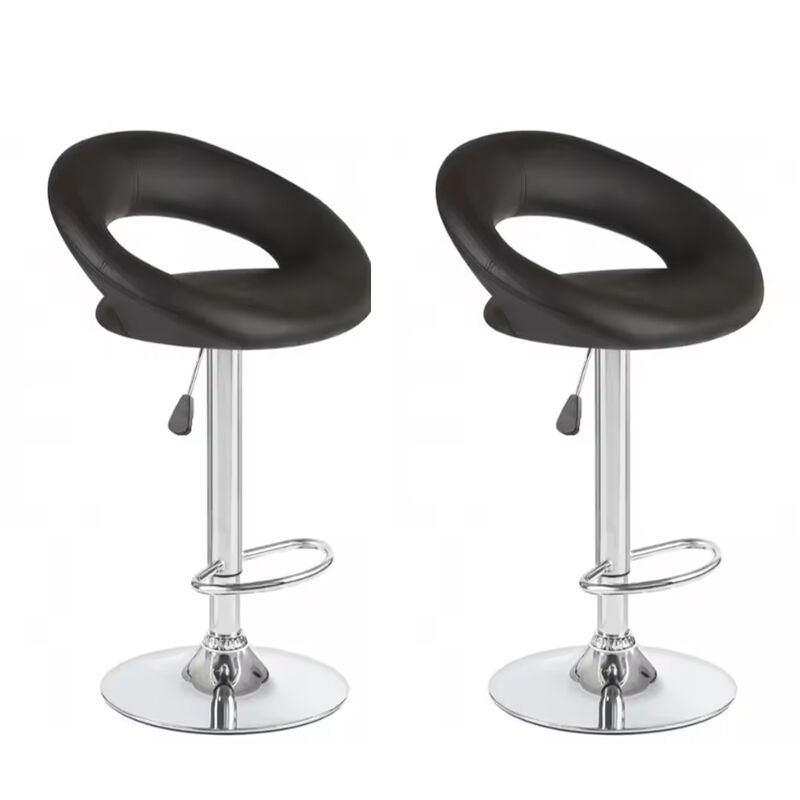 Ergoliving 2 X Pu Leather Bar Stools Kitchen Chairs Gas Lift Black White - Picture 8 of 96
