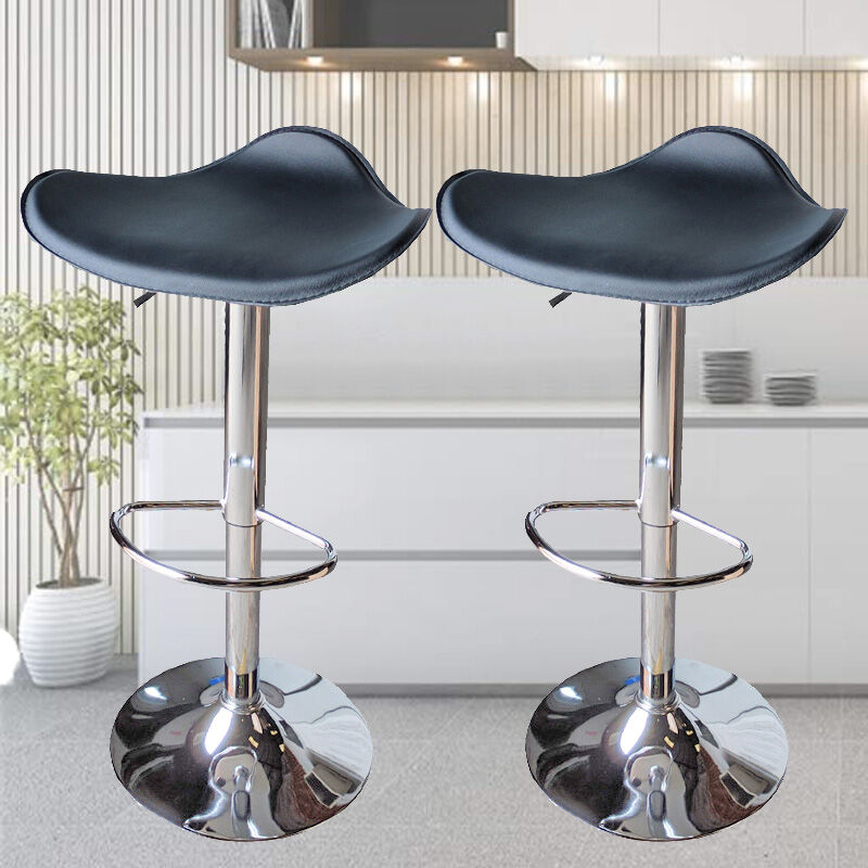 Ergoliving 2 X Pu Leather Bar Stools Kitchen Chairs Gas Lift Black White - Picture 22 of 96