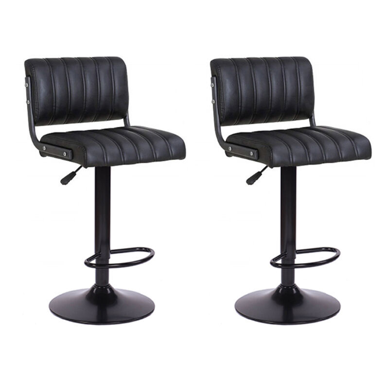 2 X Ergoliving Bar Stools Black Leather Stool Swivel Gas Lift Kitchen Chair - Picture 27 of 51