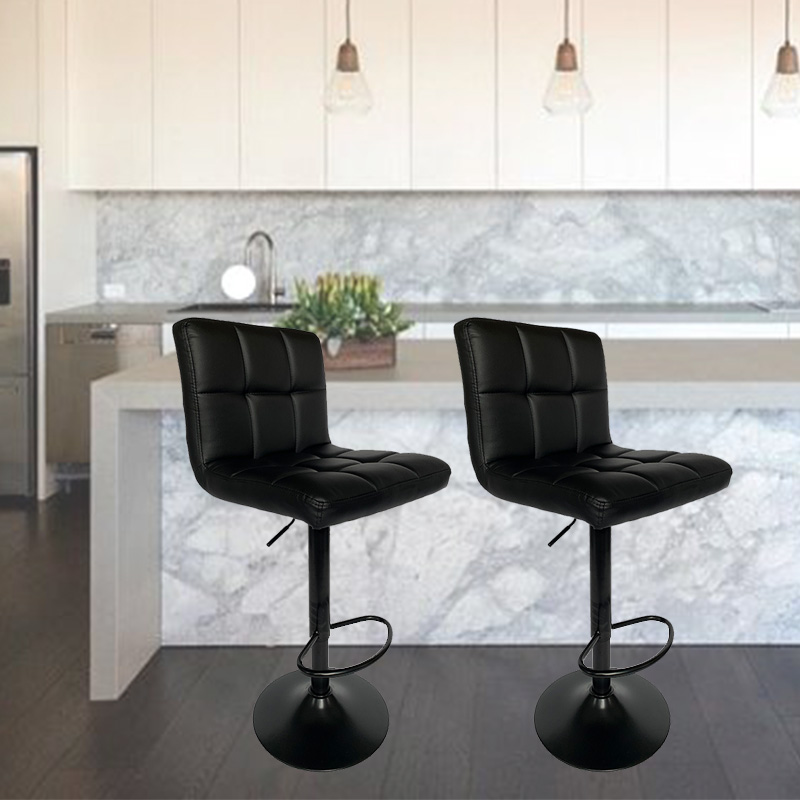 2 X Ergoliving Bar Stools Black Leather Stool Swivel Gas Lift Kitchen Chair - Picture 36 of 51