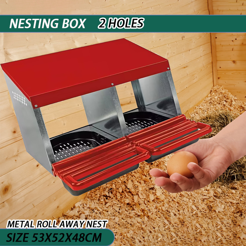 Chicken Hen Coop Hutch 2 Hole Inside Outside Roll Away Lay Egg Nesting Box 