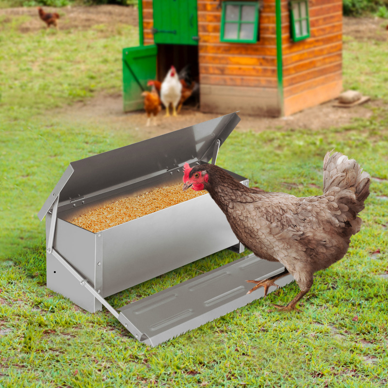 Automatic Chicken Feeder Chook Food Feeder 10Kg Capacity Treadle Self Opening Po