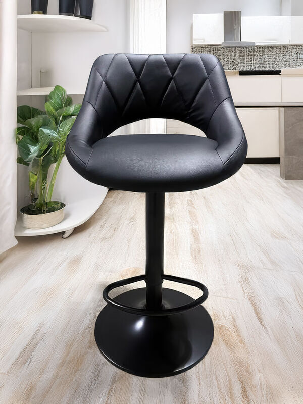 2 X Ergoliving Bar Stools Black Leather Stool Swivel Gas Lift Kitchen Chair - Picture 11 of 51