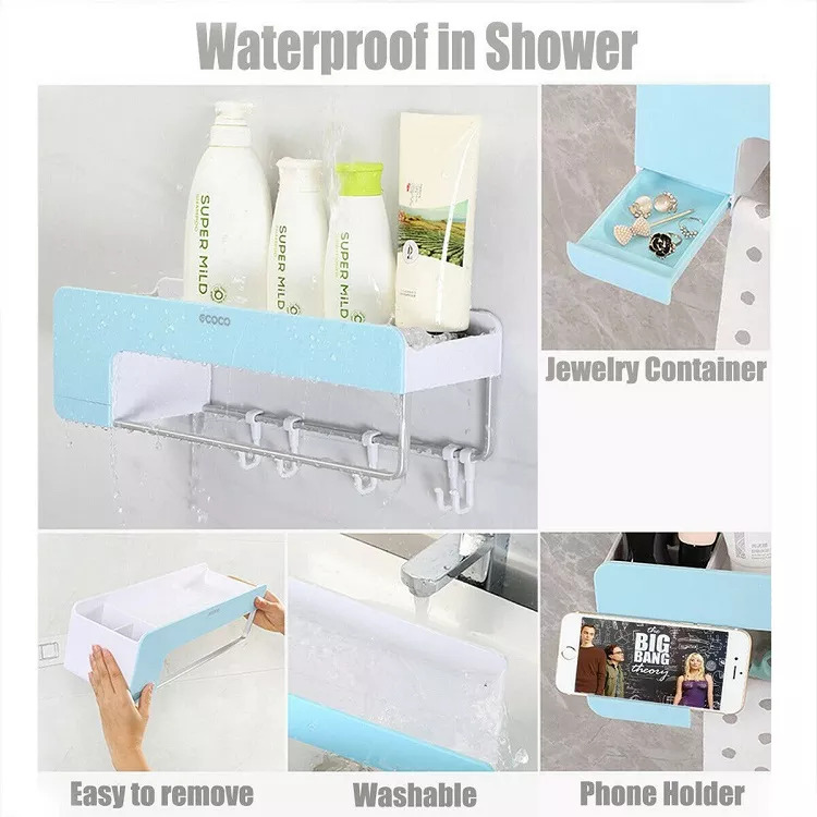 Bathroom Kitchen Storage Organizer Shelf Rack With 5 Towel Hooks - Picture 11 of 24