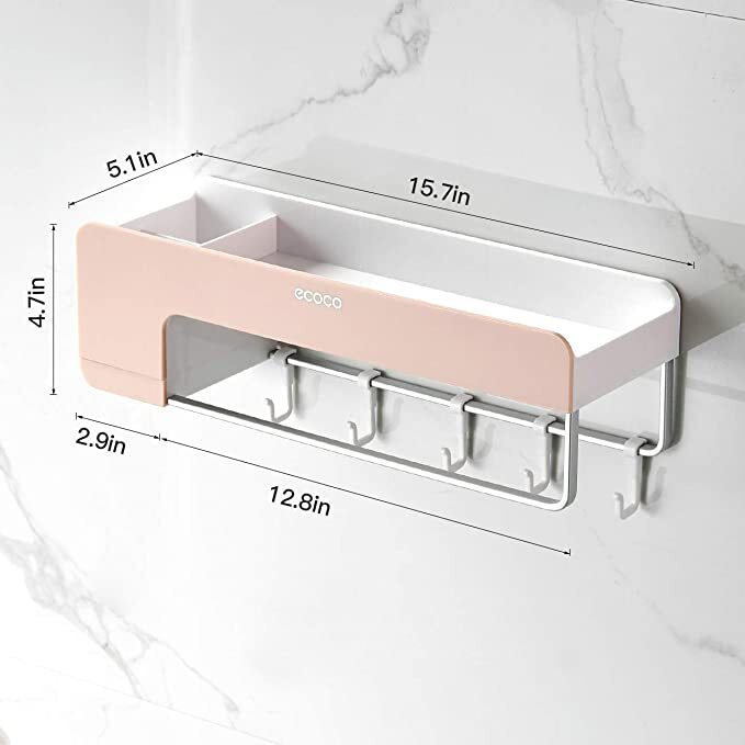 Bathroom Kitchen Storage Organizer Shelf Rack With 5 Towel Hooks - Picture 14 of 24