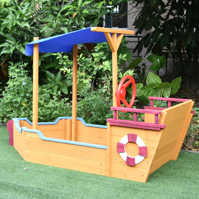 Kids Sandpit Outdoor Toys Wooden Sand Pit Play Box Seat Canopy Children