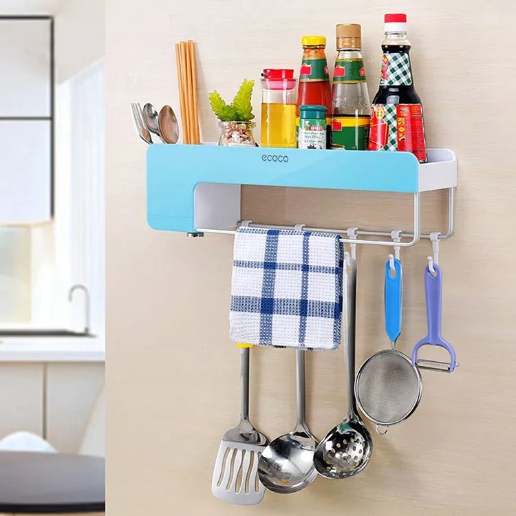 Bathroom Kitchen Storage Organizer Shelf Rack With 5 Towel Hooks - Picture 15 of 24