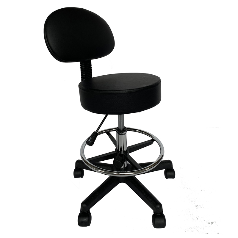 Salon Chair Bar Swivel Stool Office Roller Wheels Portable Leather With Back Foot Rest Black