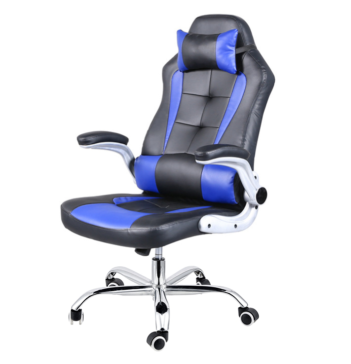Extra Wide Deluxe Gaming Chair Office Computer Seating Racing Pu Leather Blue