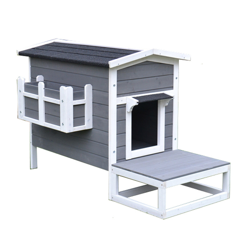 Small Animal Pet Dog Kennel Timber Cat House Cabin Wood Log Box With Deck Storage