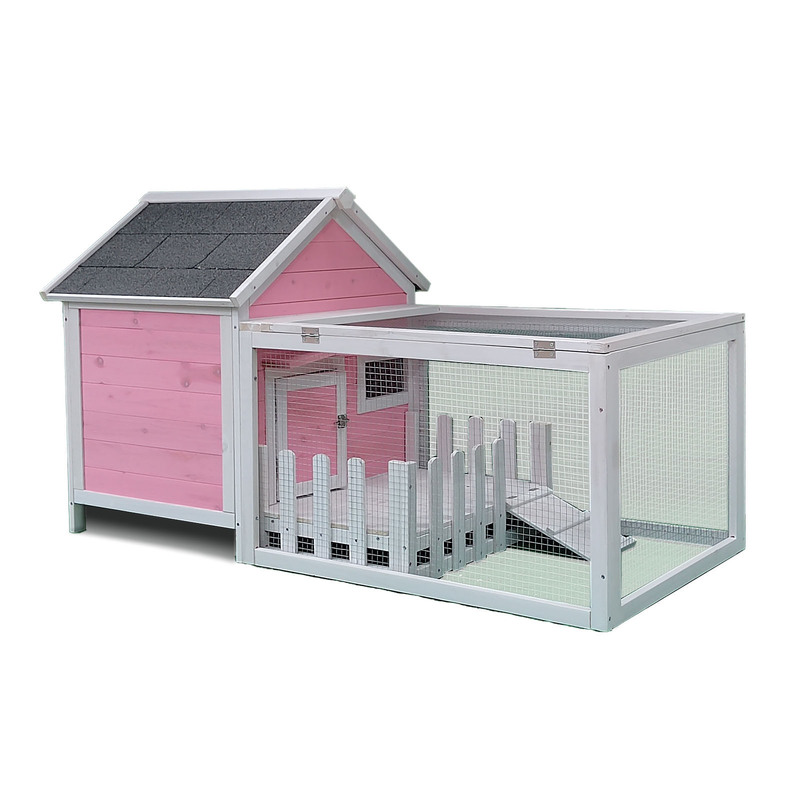 Wooden Chicken Coop Rabbit Hutch With Run And Patio Pink