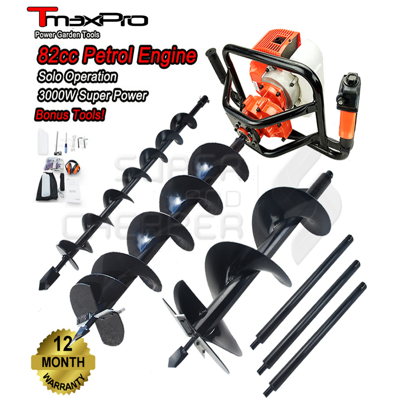 Tmaxpro Garden Tool E Start 88cc Petrol Post Hole Digger Borer Auger Tmaxpro Garden Tool E Start 88cc Petrol Post Hole Digger Borer Auger 3 Bits