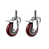 2 PCS 3" Heavy Duty Threaded Stem Brake Castor Caster Wheel