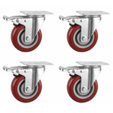 4 PCS 4" Heavy Duty Plate Swivel Brake Castor Caster Wheel