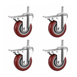 4 PCS 5" Heavy Duty Threaded Stem Brake Castor Caster Wheel