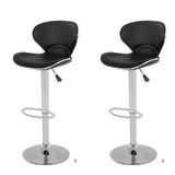 Ergoliving 2 X New Leather Bar Stools Kitchen Chair Gas Lift Swivel Bar Stool B0004 Black