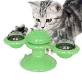 Windmill Cat Toy 2 Compartment Spinning Nip Ball Suction Cup Pet Green