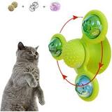 Windmill Cat Toy With 3 Compartment Spinning Interactive Suction Cup Pet Green
