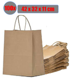 100 x Large Kraft Paper Bags Gift Shopping Carry Craft Brown Retail Bag with Handle