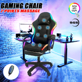 Delux RGB LED Lights Gaming Chair Office Computer Racing Massage Lumbar Retractable Footrest Black