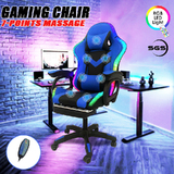 Deluxe Gaming Chair Office Computer Racing Massage Pu Leather Blue