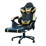 Delux RGB LED Lights Gaming Chair Office Computer Racing Massage Lumbar Retractable Footrest Gold