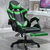Delux RGB LED Lights Gaming Chair Office Computer Racing Massage Lumbar Retractable Footrest Green