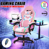 Delux RGB LED Lights Gaming Chair Office Computer Racing Massage Lumbar Retractable Footrest Pink