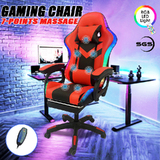 Delux RGB LED Lights Gaming Chair Office Computer Racing Massage Lumbar Retractable Footrest Red