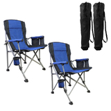 Set of 2 Frame Folding Camping Chair With Cup Holder Side Pocket Picnic Garden Fishing