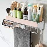 Bathroom Kitchen Storage Organizer Shelf Rack With 5 Towel Hooks Pink