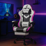Ergoliving Delux RGB LED Lights Gaming Chair Office Computer Racing Massage Lumbar Retractable Footrest White