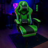 Ergoliving Delux RGB LED Lights Gaming Chair Office Computer Racing Massage Lumbar Retractable Footrest Green