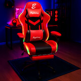 Ergoliving Delux RGB LED Lights Gaming Chair Office Computer Racing Massage Lumbar Retractable Footrest Red