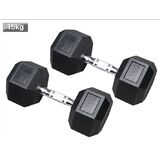 2 x 15KG Rubber Hex Dumbbells Fitness Home Gym Strength Weight Training