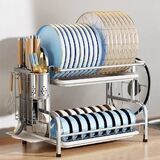 2 Tier Kitchen Dish Rack Dishrack Cup Dish Drainer Plate Tray Holder Organizer