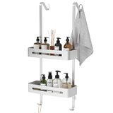 Over Door Screen Bathroom Shower Caddy Aluminium Hanging Rack Storage Shelf Silver