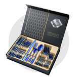 Cutlery Set 24pc Tableware Steak Knife Stainless Steel Dinner Gift Box Blue