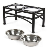 Dual Pet Dog Puppy Feeder Bowls Stainless Steel Food Water Stand Size L