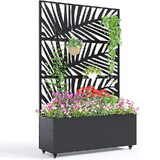 Metal Planter Box with Trellis And Wheels Galvanised Raised Garden Bed Screen Black 118cm Palm 