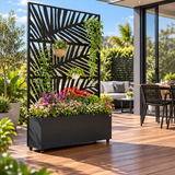 Metal Planter Box with Trellis And Wheels Galvanised Raised Garden Bed Screen Black 118cm Palm 