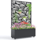 Metal Planter Box with Trellis And Wheels Galvanised Raised Garden Bed Screen Black 118cm Leaf