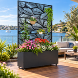 Metal Planter Box with Trellis And Wheels Galvanised Raised Garden Bed Screen Black 118cm Leaf