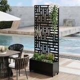 Metal Planter Box with Trellis And Wheels Galvanised Raised Garden Bed Screen Black