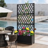 Metal Planter Box with Trellis And Wheels Galvanised Raised Garden Bed Screen Black 90cm Rhombus