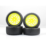 4 Pcs  1:10 Rc Buggy Front  Rear  Wheel Rim Rubber Tyre Tires Yellow 66006_66008Y